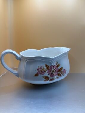 Classic Porcelain Gravy Boat with Pink Floral Design